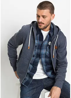 Felpa con zip, cappuccio e dettagli in similpelle, bonprix