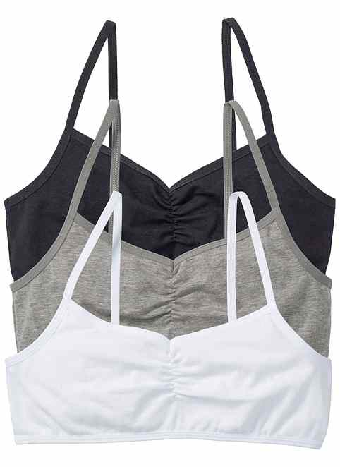 Confezione Da 3 Reggiseni Sportivi Per Bambina (12-16 Anni), Cotone Traspirante, Colori Neutri