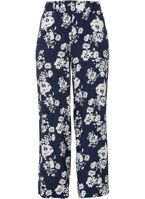 Pantaloni fantasia con elastico in vita, gamba ampia e tasche laterali - Blu  scuro a fiori