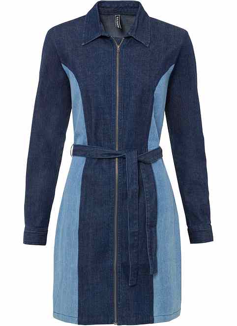 Abito di jeans trendy con cerniera e cintura - Blu scuro denim / azzurro  denim
