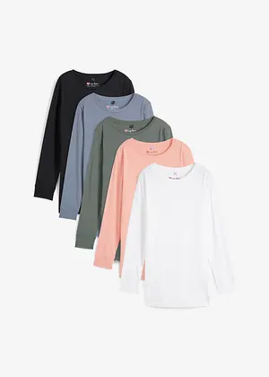 Maglietta Donna Manica Lunga Basic: Confezione Multipla, Morbida, Scollo Rotondo, Autunno Inverno Primavera - 4