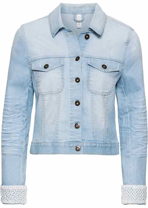 Giacca di jeans corta con dettagli di pizzo - Blu bleached