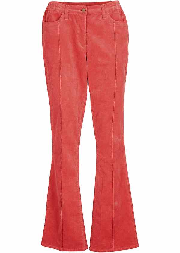 Pantaloni bootcut, con pieghe cucite e cinta comoda, in velluto  elasticizzato ultra morbido - Rabarbaro