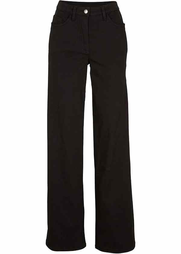 Pantaloni elasticizzati larghi a vita alta - Nero