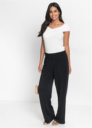 Pantaloni lunghi a palazzo con cinta elasticizzata - Nero, T.C.