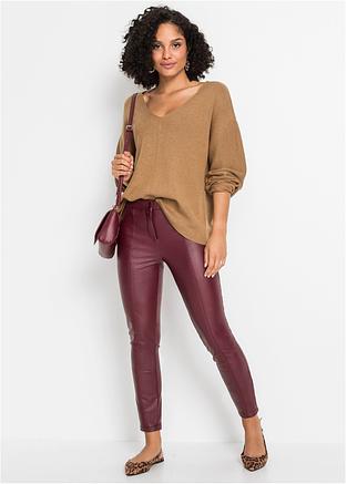 Pantaloni in similpelle attraenti con cucitura decorativa - Rosso acero