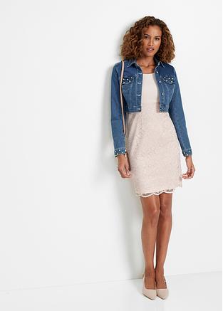 Raffinato bolero di jeans con perle della bpc selection premium - Blu stone