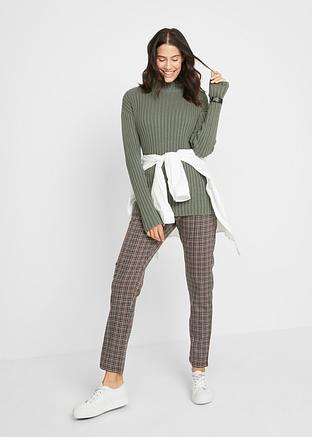 Pantaloni raffinati a quadri con cinta parzialmente elastica - Antracite a  quadri