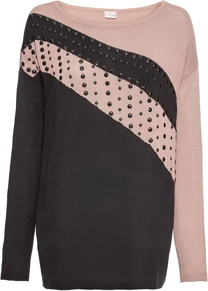 Maglione elegante con spalle scese e strass applicati