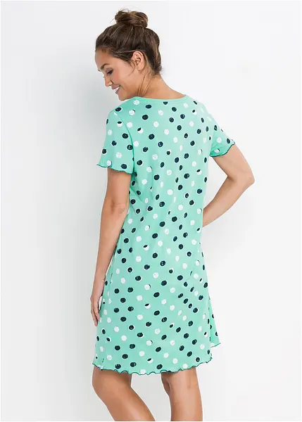 Camicia da notte comoda con bellissima stampa - Verde mentolo a pois