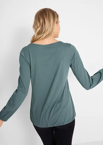 Maglia a maniche lunghe confortevole con scollo a V Verde canna