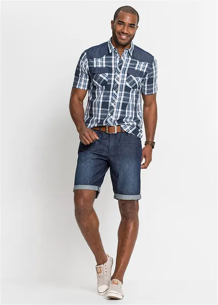 Camicia a quadri da uomo a maniche corte hawaiana camicie estive con bottoni sulla spiaggia camicie personalizzate camicie divertenti per feste in spiaggia abbigliamento casual, Azzurro, S