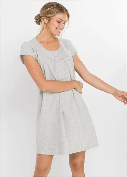 Ababoon Camicia Da Notte Donna Con Scollo A V E Pizzo Floreale – Grigia, Taglia L, Morbida E Leggera