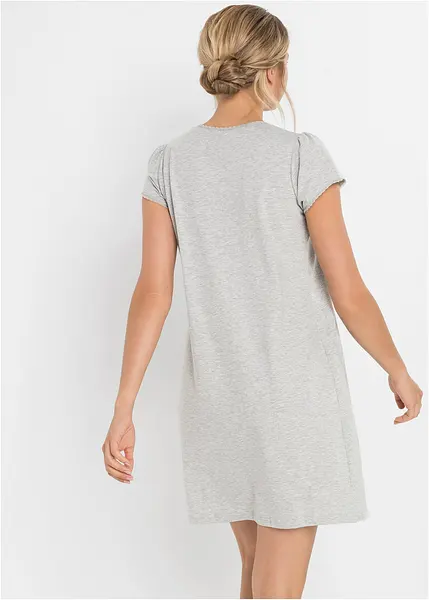 Ababoon Camicia Da Notte Donna Con Scollo A V E Pizzo Floreale – Grigia, Taglia L, Morbida E Leggera