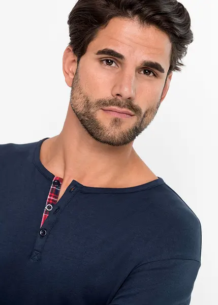 Normann Pigiama da uomo a maniche lunghe con polsini in elegante effetto allover, blu navy, 54