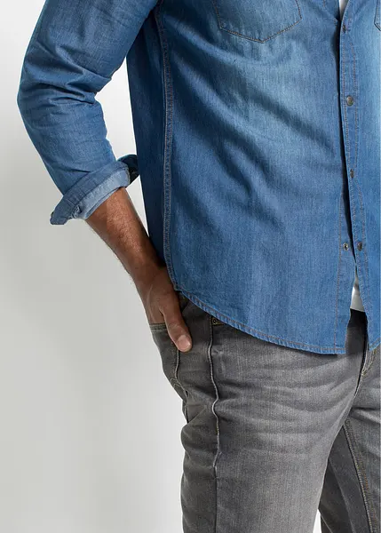 Camicia Cargo Jeans Uomo Slim Fit Elasticizzata In Cotone - Manica Lunga Senza Stiratura (S-5XL)