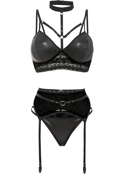 Reggicalze Donna Con Reggiseno - Lingerie In Pizzo Nero Regolabile - Foto 7