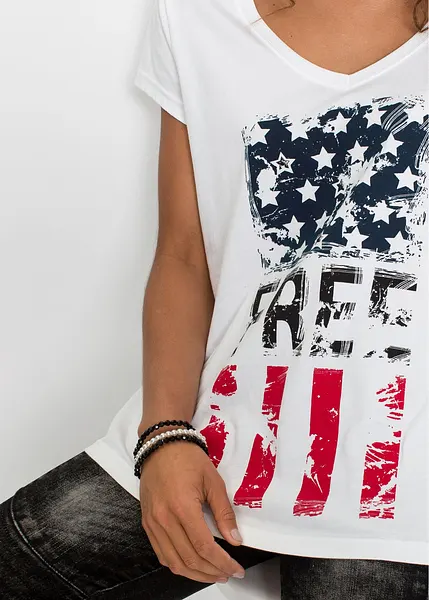 T-shirt a maniche corte, con stampa sul davanti Bianco stampato