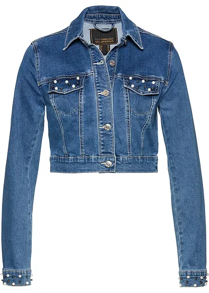 Bolero di jeans moderno con perle Blu denim