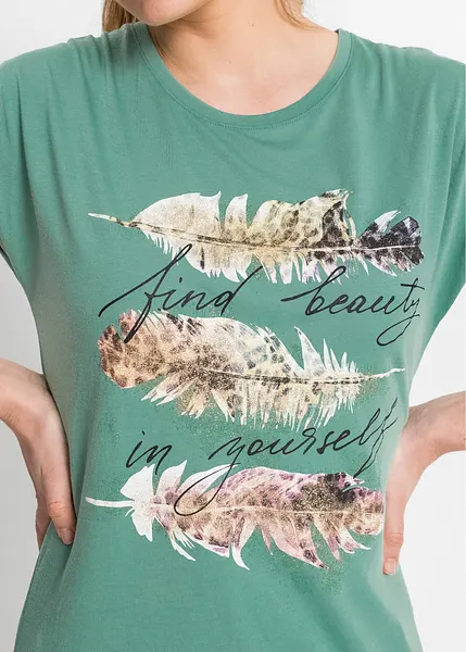 T shirt trendy con stampa di grande effetto Verde salvia stampato