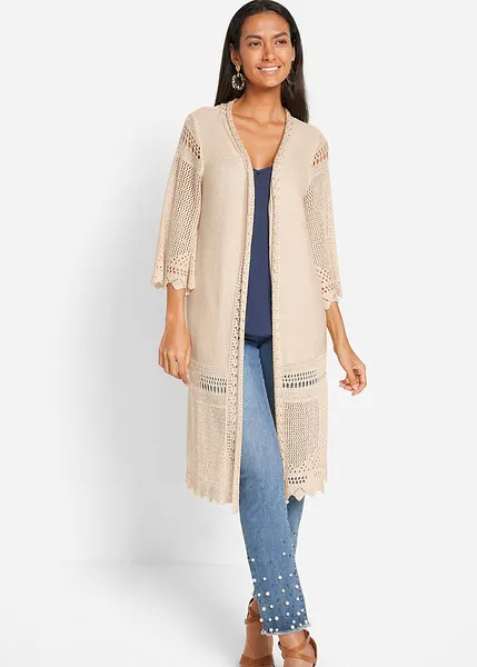 Gilet Lungo Senza Maniche Donna Aperto Drappeggiato - Cardigan Leggero Estate Marrone XXL