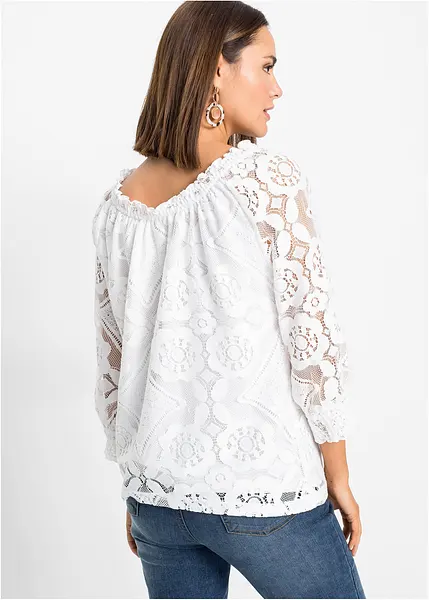 Maglia in pizzo con maniche a palloncino