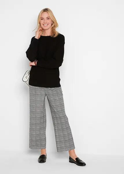 Maglione ampio con maniche a pipistrello e bordi a costine Nero