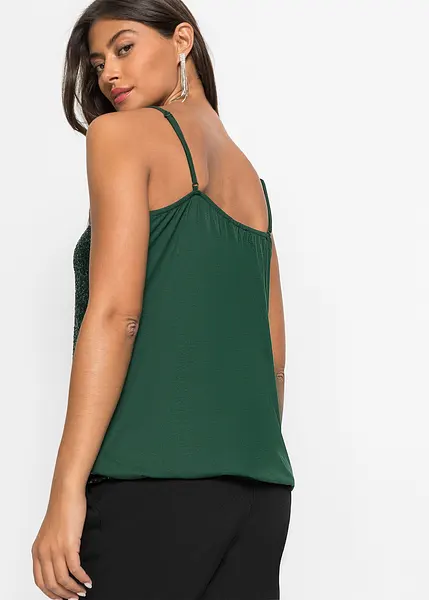 Top da donna con paillette, senza maniche, con schiena scoperta, con scollo a V, con spalline sottili, per feste, con paillettes, A-blu, L