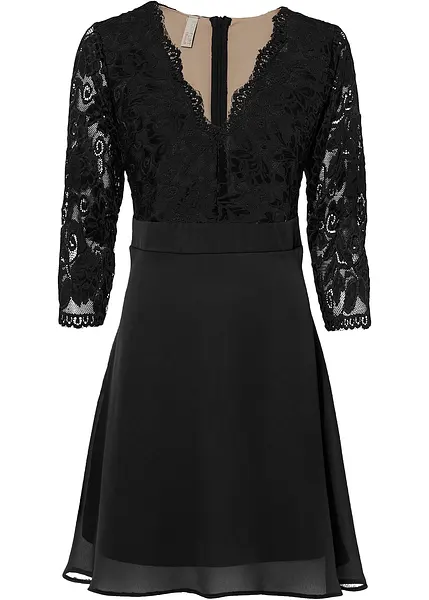 Abito ricco di stile con scollatura a V profonda nero/ecru