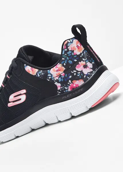 Sneaker sportive della Skechers con dettaglio floreale Nero rosa a fiori