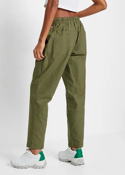 Yuson Donna Pantaloni Estivi Leggeri Lino Vita Alta con Tasche e Fascia Elastica (Nero, S