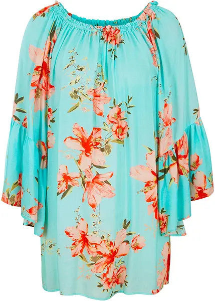 Tunica copricostume raffinata dalla linea ampia con scollo a barca moderno