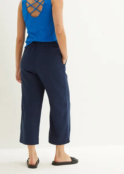 Pantaloni culotte confortevoli in misto lino con cinta elastica
