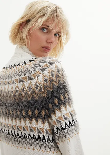 Abito in maglia comodo con colletto e fantasia norvegese