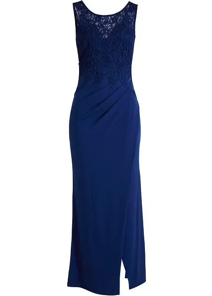 Elegante e femminile abito da sera con pizzo blu scuro