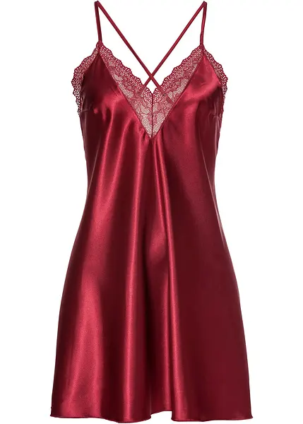 Sottoveste raffinata con inserti di pizzo sensuale Rosso scuro