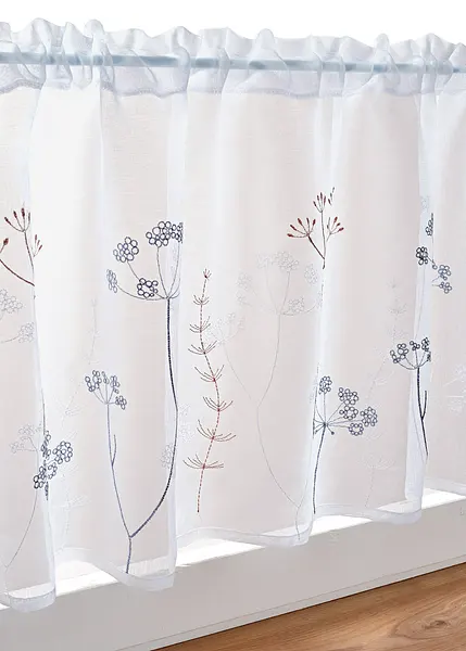 Tenda A Vetro Semi Trasparente Con Stampa Fiorellini Stile Giapponese, Bianco, 45x130 Cm - Made In Italy - 4