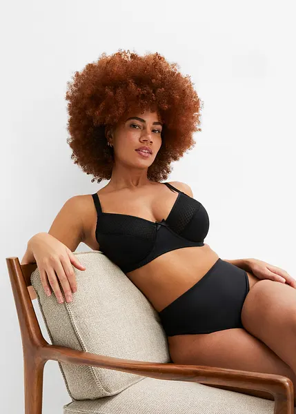 Raffinato reggiseno minimizer con mesh con motivo grafico Nero - Main Image