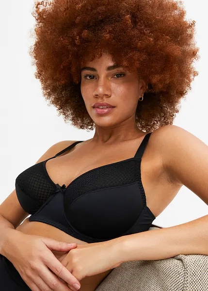 Raffinato reggiseno minimizer con mesh con motivo grafico Nero
