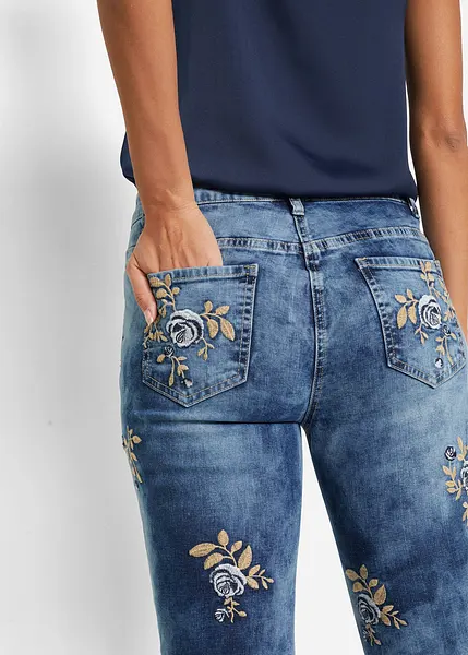 Jeans Donna A Vita Alta Con Ricamo Floreale – Denim Slim Alla Caviglia – Taglia Asiatica - Foto 2
