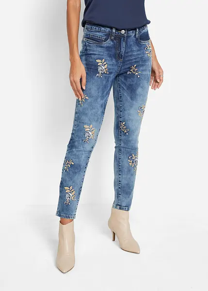 Jeans Skinny Ricamati Floreali da Donna – Pantaloni in Denim Aderenti con Motivo Floreale Slim Fit