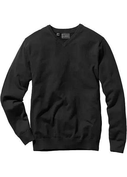 Maglione classico in filato fine con scollo a V nero