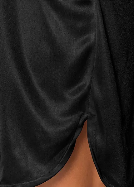 Vestaglia Kimono Da Donna FEOYA In Raso Con Pizzo E Cintura – Corta, Maniche 3/4, Taglia M (Nero) - 4