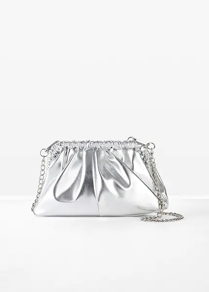 Pochette OSDUE Donna Con Catena - Borsa Serale Lucida, Tracolla Rimovibile, Per Matrimoni E Feste, Argento - Foto 4