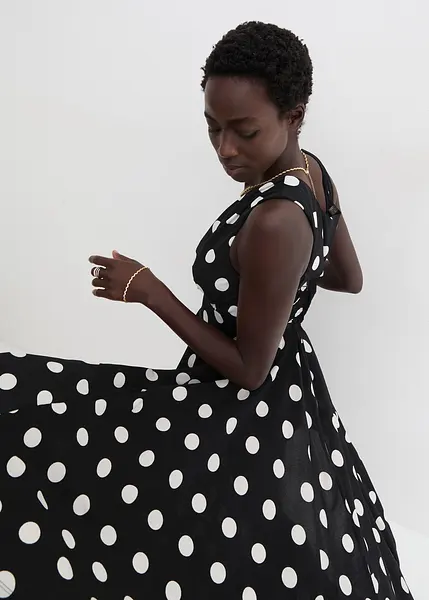 Abito Cerimonia Abito Nero Pois Bianchi Pois Vestito Lungo Nero