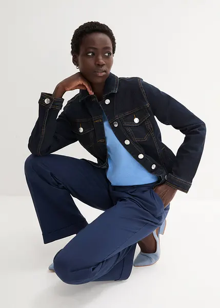 Giacca Jeans Blu Con Maglia Nera Motivi SAHARIANA Giacca Di Jeans Blu