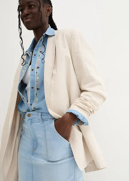 Gonna di jeans midi con spacco blu ghiaccio denim, Regular