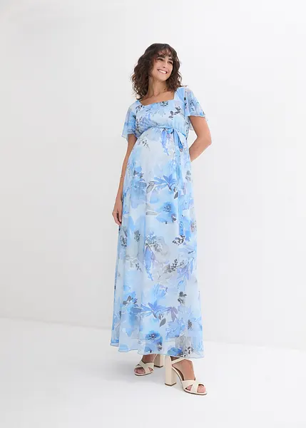My Bump Abito Premaman Donna Con Fiocco Laterale E Maniche Ad Aletta – Fatto In USA, Colore Fiore Blush, Taglia L - 2