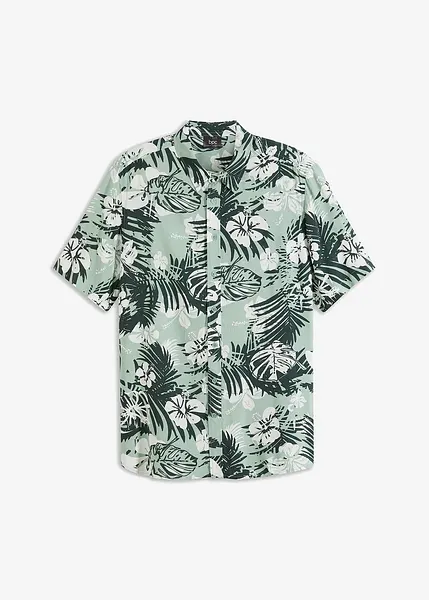 Camicia Lino Camicia Hawaiana Uomo Maniche Corte Con Stampa