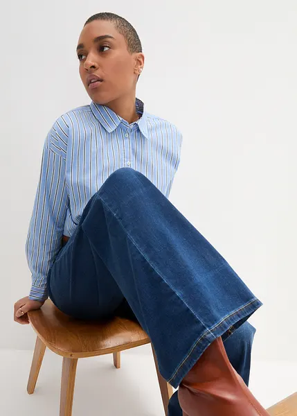 Jeans Donna A Gamba Larga Vita Alta – Tessuto Morbido Elasticizzato, Passanti Per Cintura, Look Casual-Chic Per Ogni Giorno